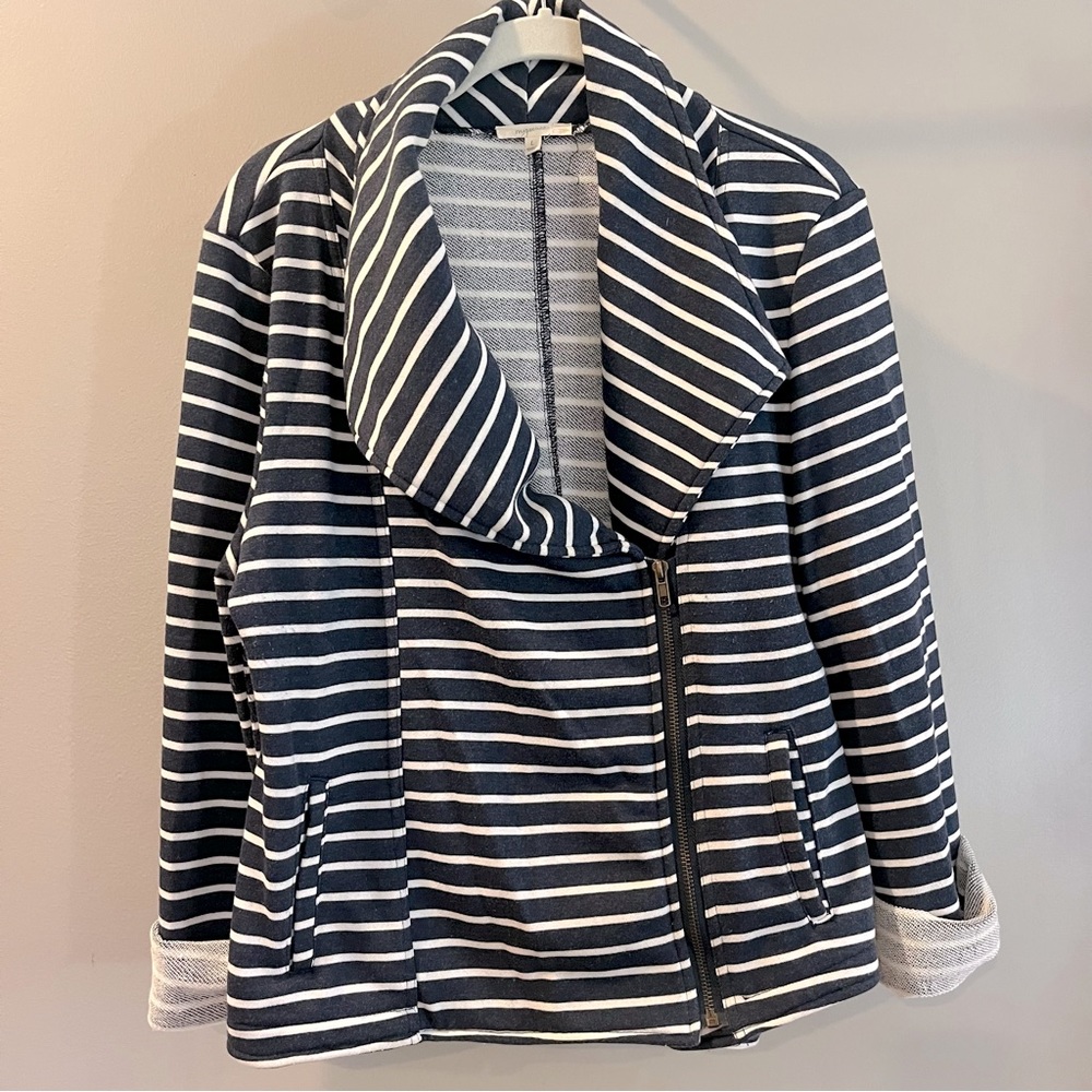 Mystree Navy and White Striped French Terry Moto Jacket Large